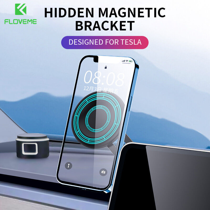 FLOVEME Magnetic Car Phone Holder for Tesla BYD New Hidden Dashboard Foldable Retractable Magsafe Wireless Charging Strong Magnetic Car Mounts 360 Rotatable Central Control Panel Car Phone Stand Holde