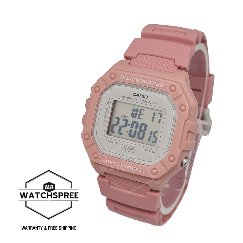 [Watchspree] Casio Digital Pink Resin Band Watch W218HC-4A W-218HC-4A [Kids]