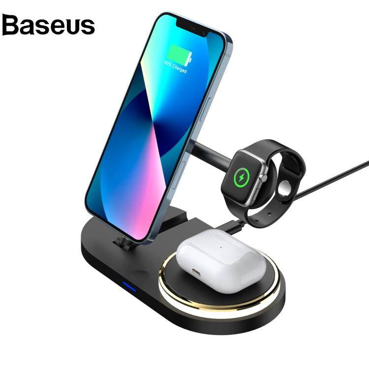 Baseus CF36 15W Wireless Charging Stand for iPhone / Apple Watch / AirPods Folding Charger with LED Light + USB Output
