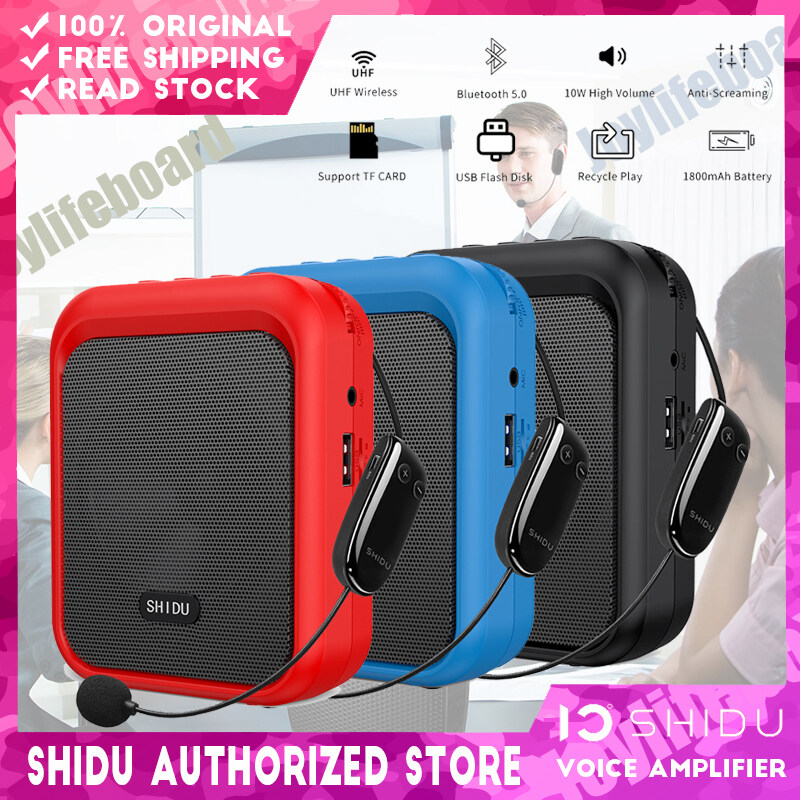 SHIDU S40 UHF Mini Voice Amplifier Portable Bluetooth Speaker with UHF Wireless Microphone Headset 10W 1800mAh PA system Supports MP3 Format Audio for Teachers, Coaches, Training, Tour Guide With Free