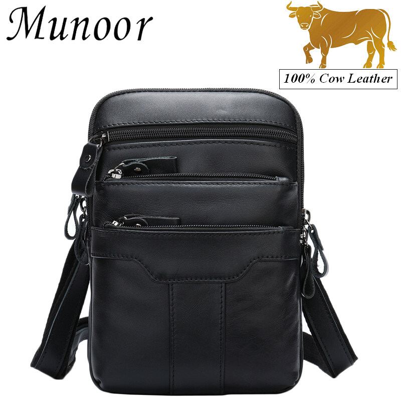 Munoor Original 100% Genuine Cow Leather Pouch Bag Men Phone Bag Messenger Bag Men Cross body Bag Side Bag for Men Shoulder Bag Men sling bag men beg lelaki silang
