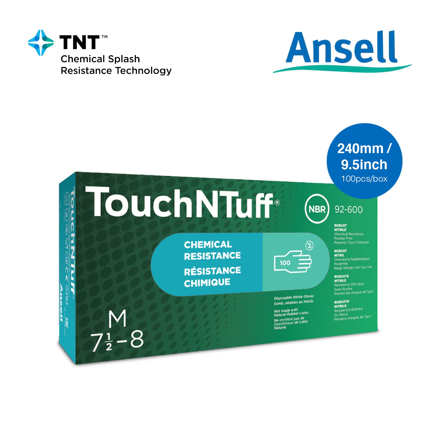 Ansell TouchNTuff® 92-600 Nitrile Lightweight Disposable Gloves Size S, M, L, XL [Pack of 100]